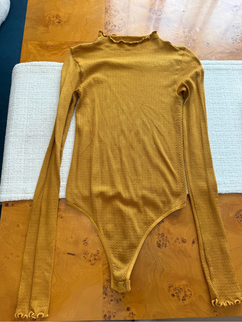 Free People M/L Mustard Long Sleeve Ribbed One-Piece Bodysuit Stretchy